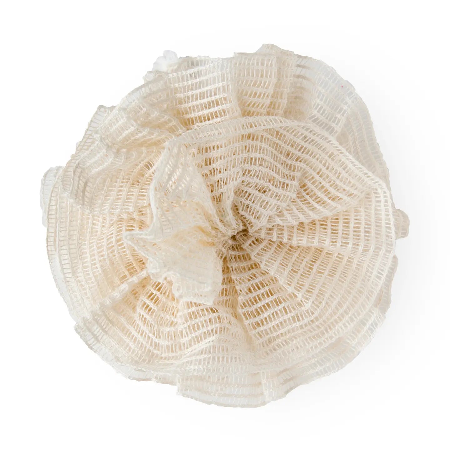 Beige woven basket on a white background