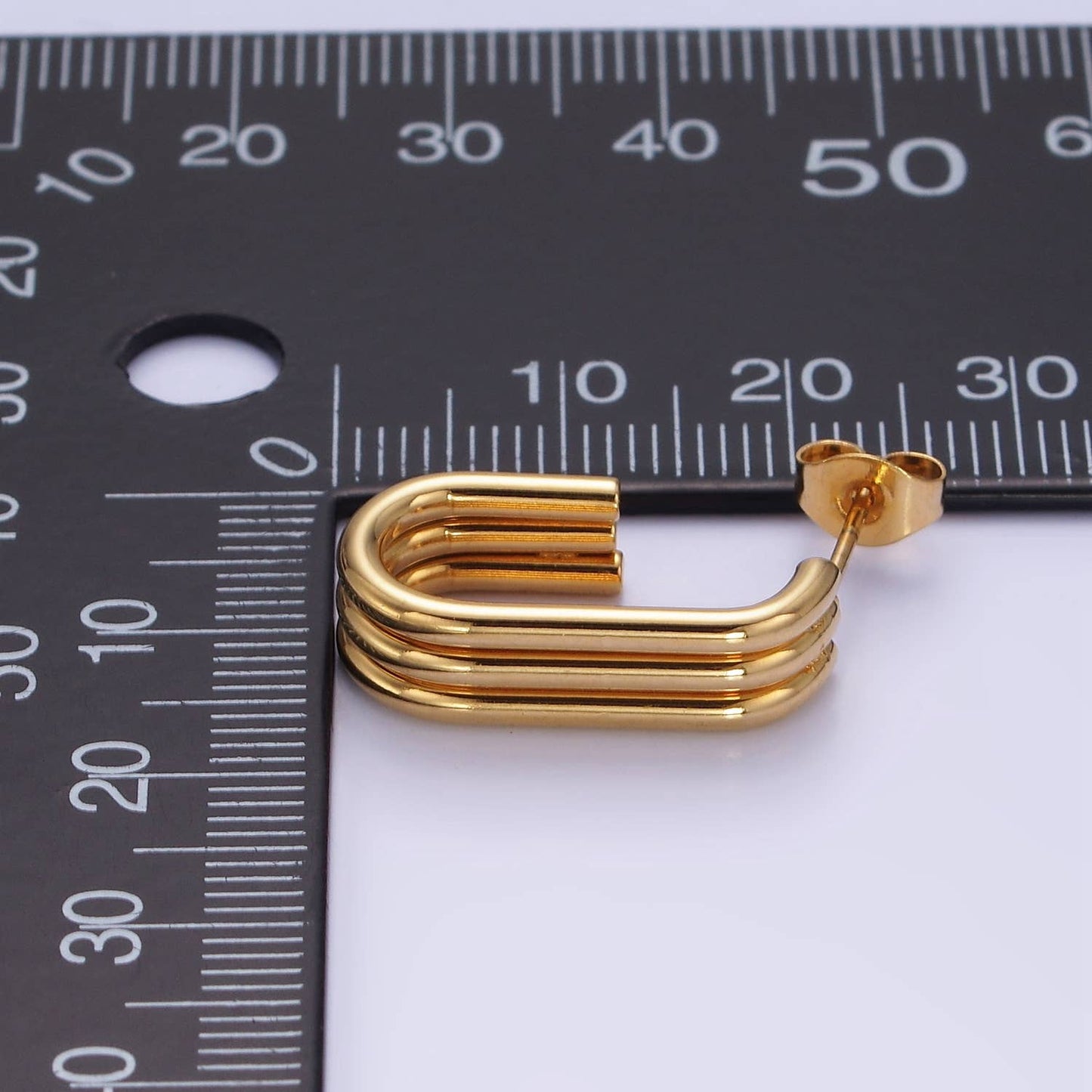 Triple Band J-Shaped Hoop Earrings 20mm
