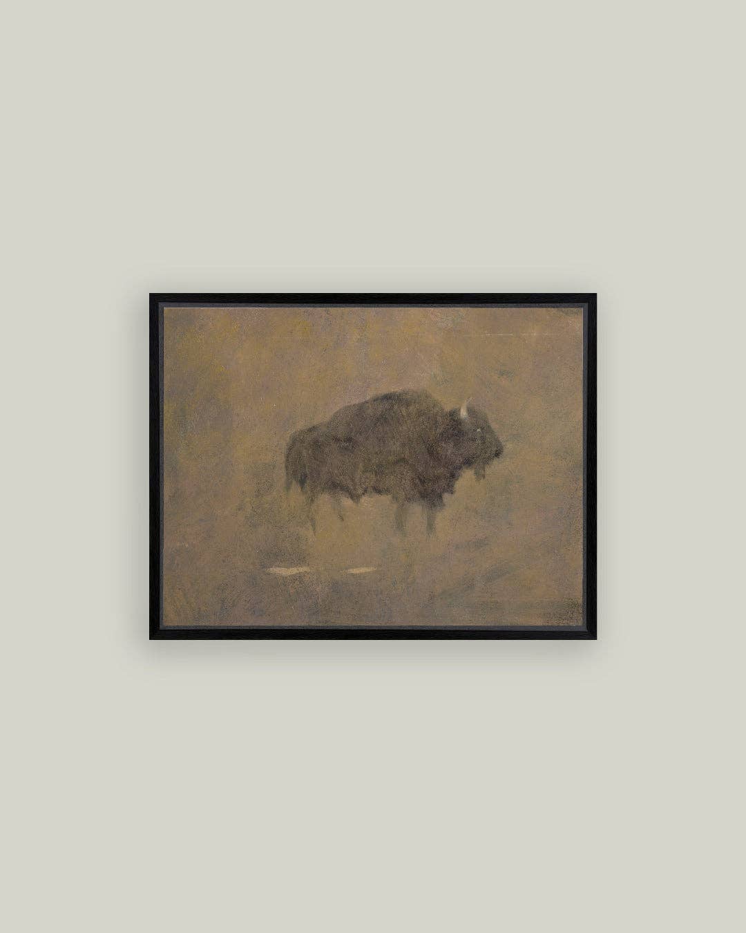 Buffalo in a Sandstorm Framed Antique Art