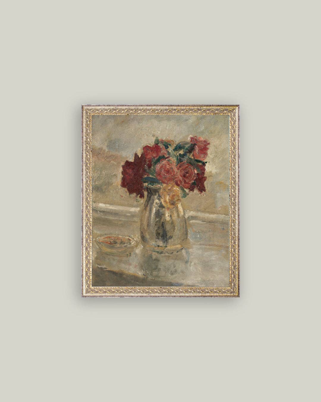 Valentine Rose Vase Framed Antique Art