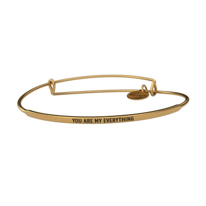 Gold bracelet with 'YOU ARE MY EVERYTHING' text on a white background
