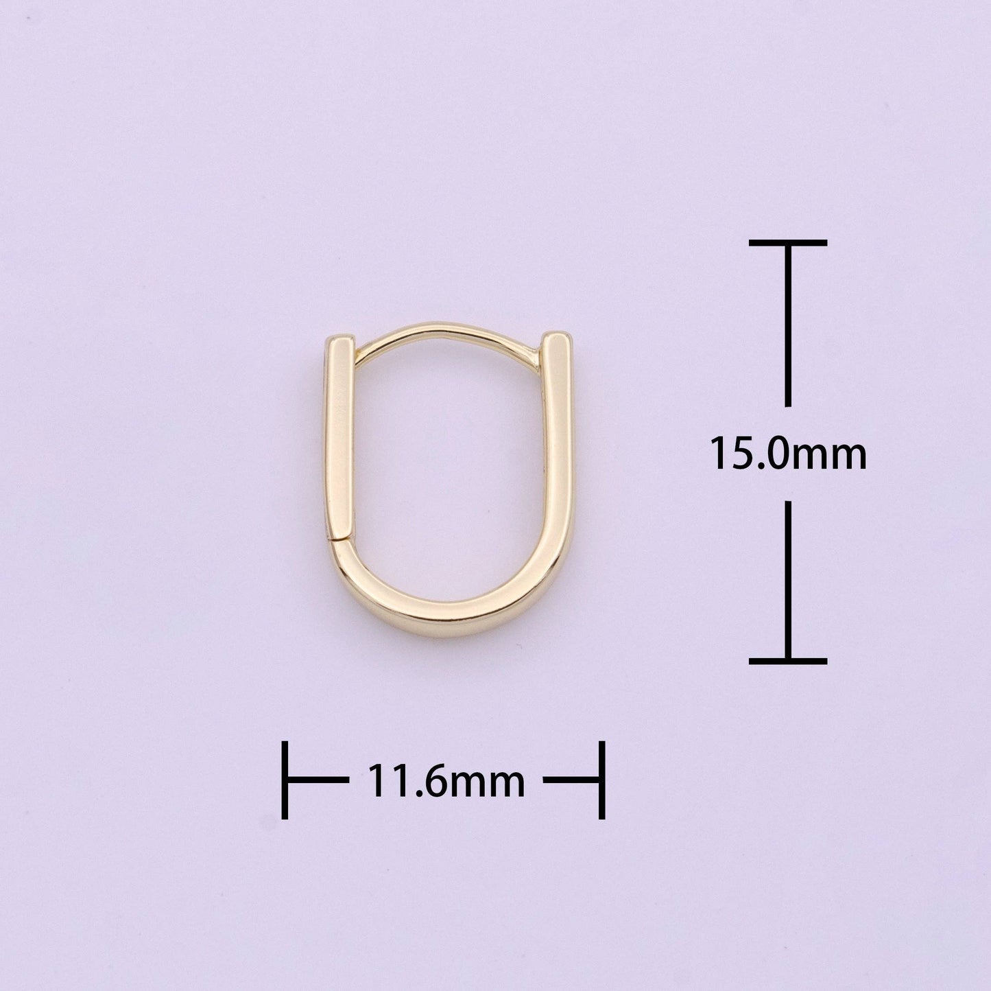 Dainty Gold U Shaped Boxy 15mm Huggie Earrings