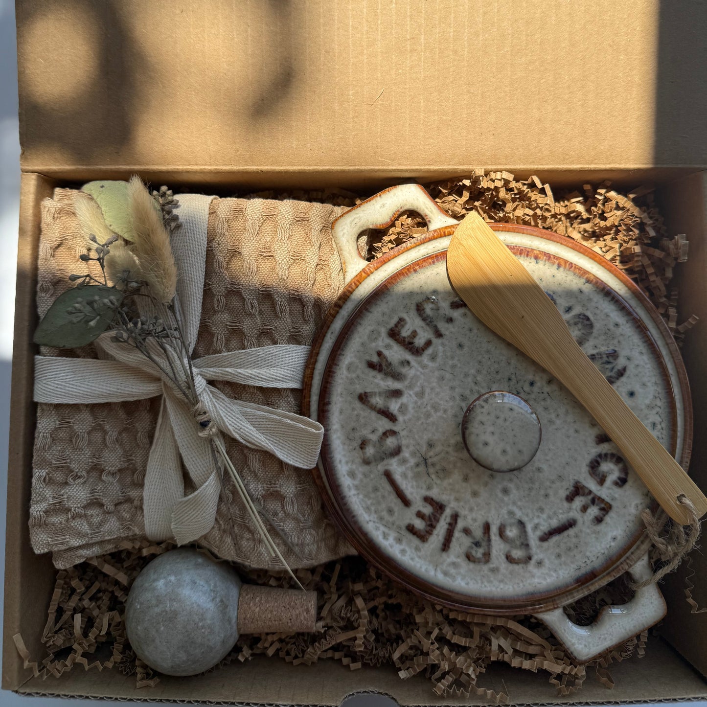 Baker's set with a jar, spoon, and decorative elements in a box labeled 'The Fox and Pantry'.
