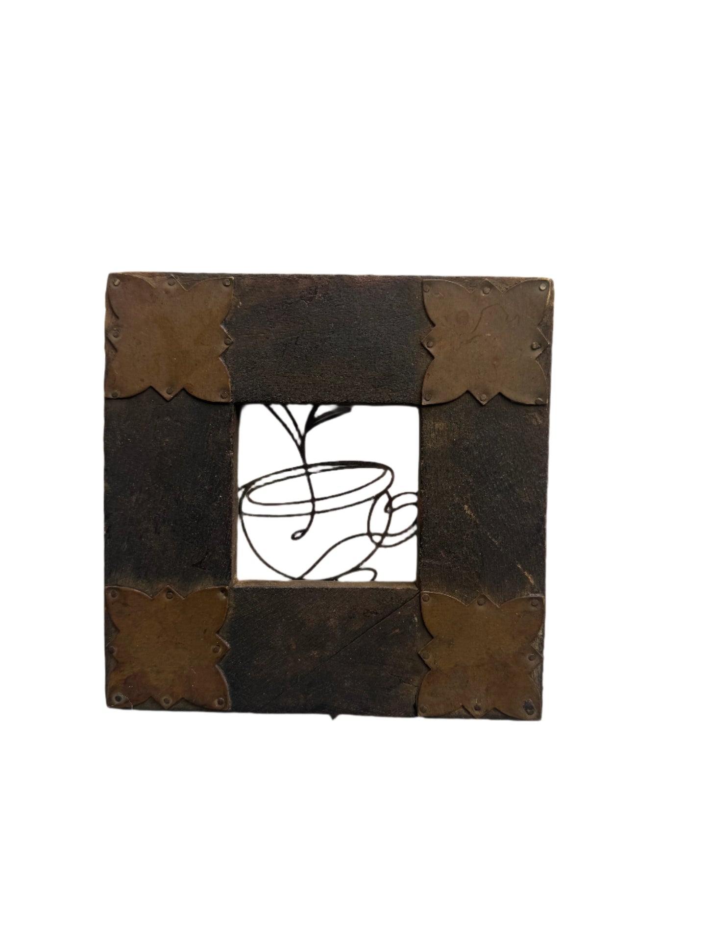 Decorative picture frame with a textured metal finish on a white background