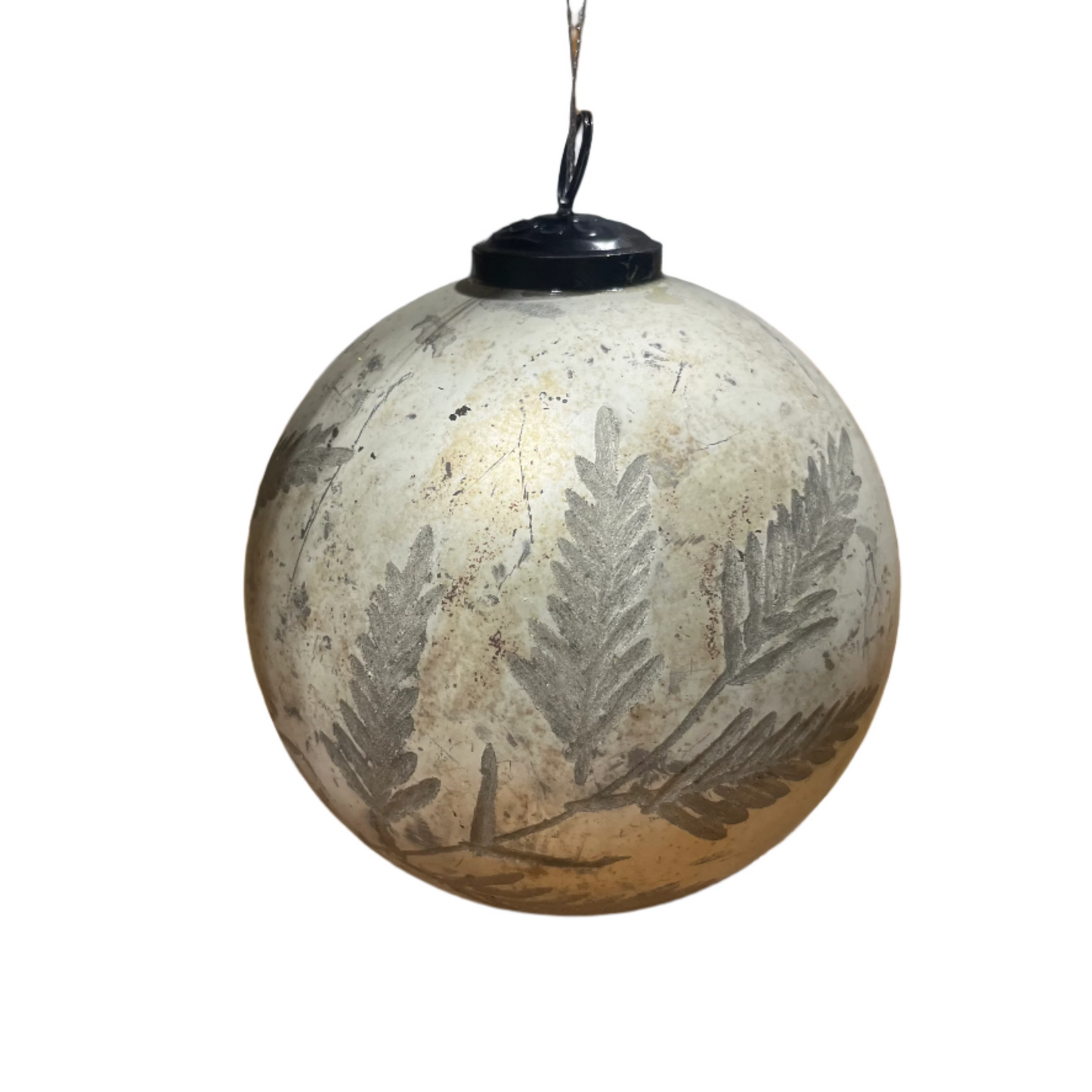 Marbled White Glass Ball Ornament Leaf 5"