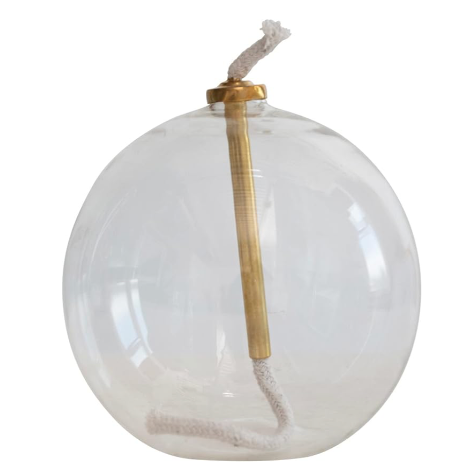 Glass Oil Lamp w/ Brass Fitting (Decorative use only-doesn't burn)