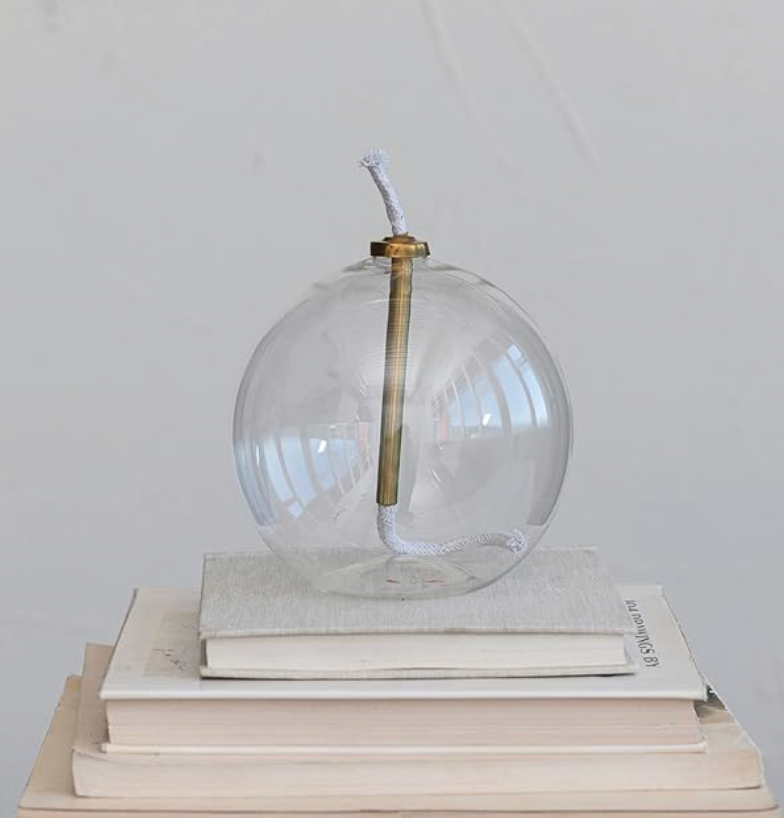 Glass Oil Lamp w/ Brass Fitting (Decorative use only-doesn't burn)