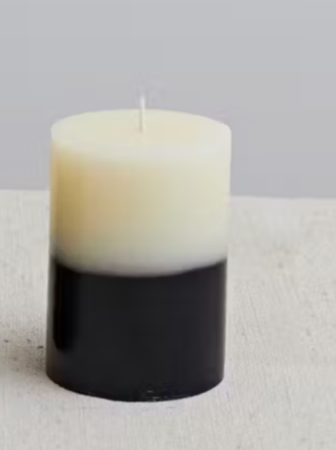 Medium Two-Tone Pillar Candle, Cream Color & Black