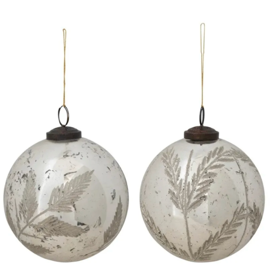 Medium Silver Mercury Botanical Ball Ornament 5"