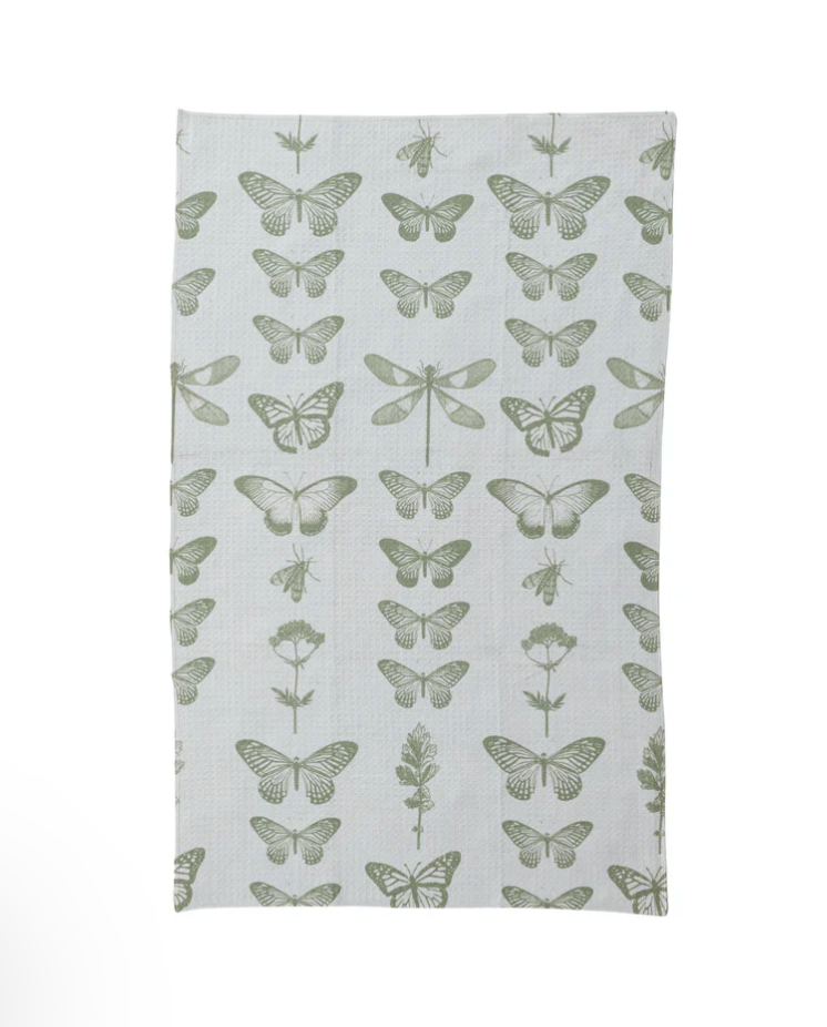 Printed Recycled Microfibre Tea Towel w/ Insects & Flowers Pattern