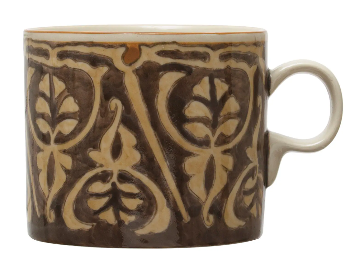 16 oz. Hand-Painted Stoneware Mug w/ Pattern