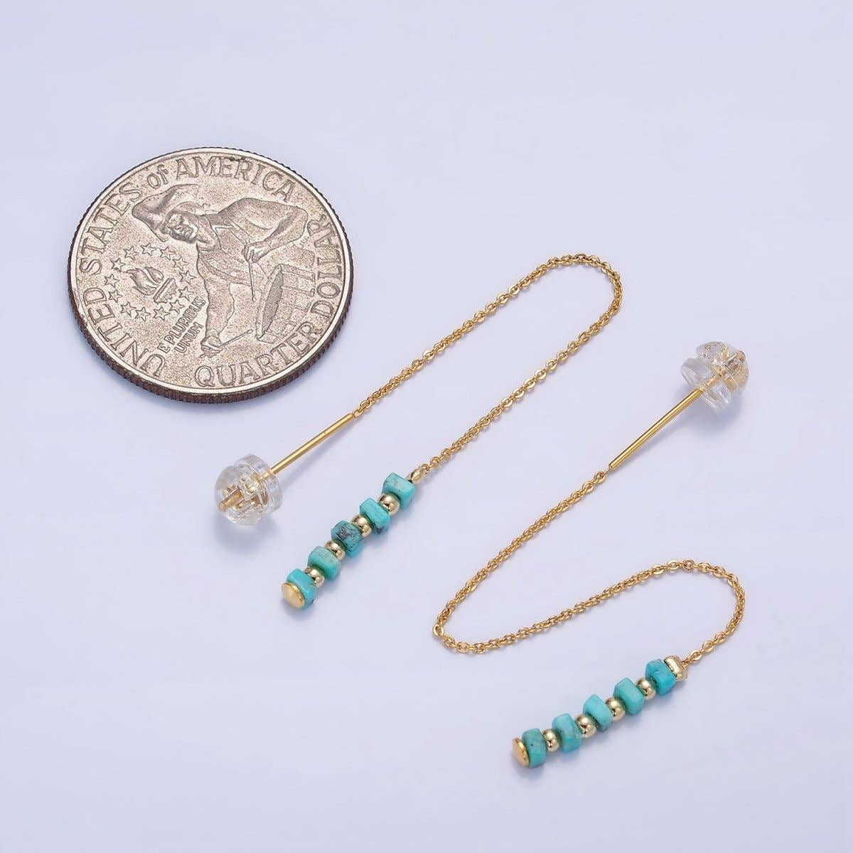 16K Gold Filled Turquoise Gemstone Cable Chain Threader Earrings