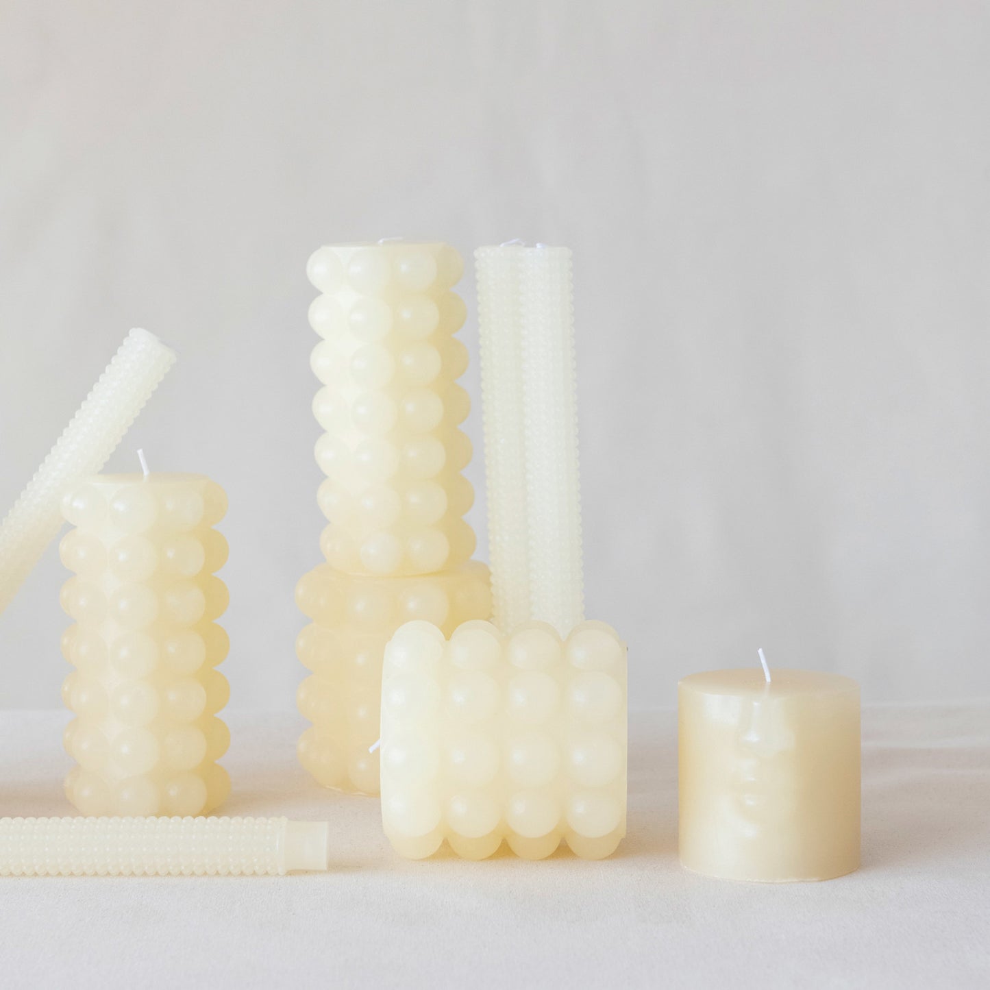 Hobnail Taper Candles White Unscented Set of 2