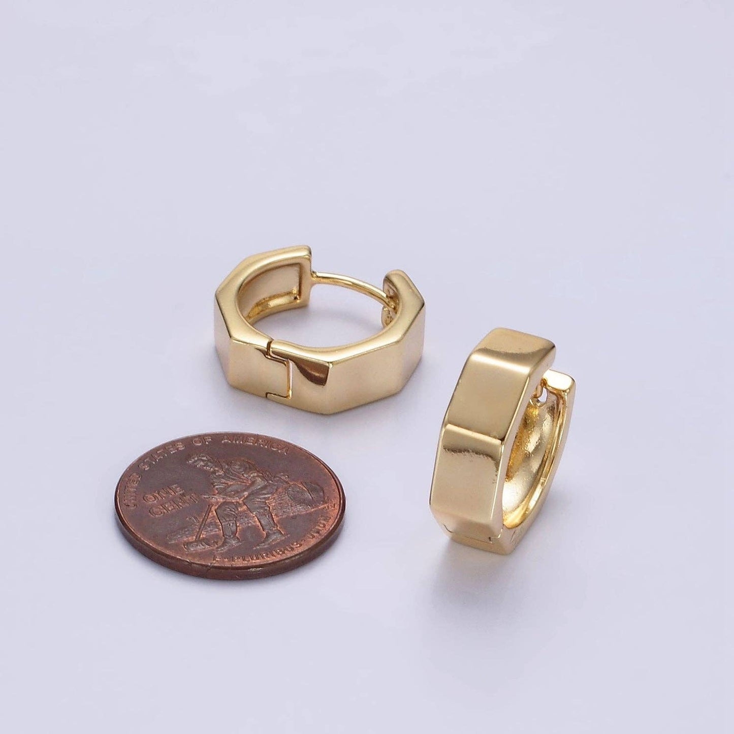 14K Gold Filled 16mm Hexagonal Geometric Huggie Earrings