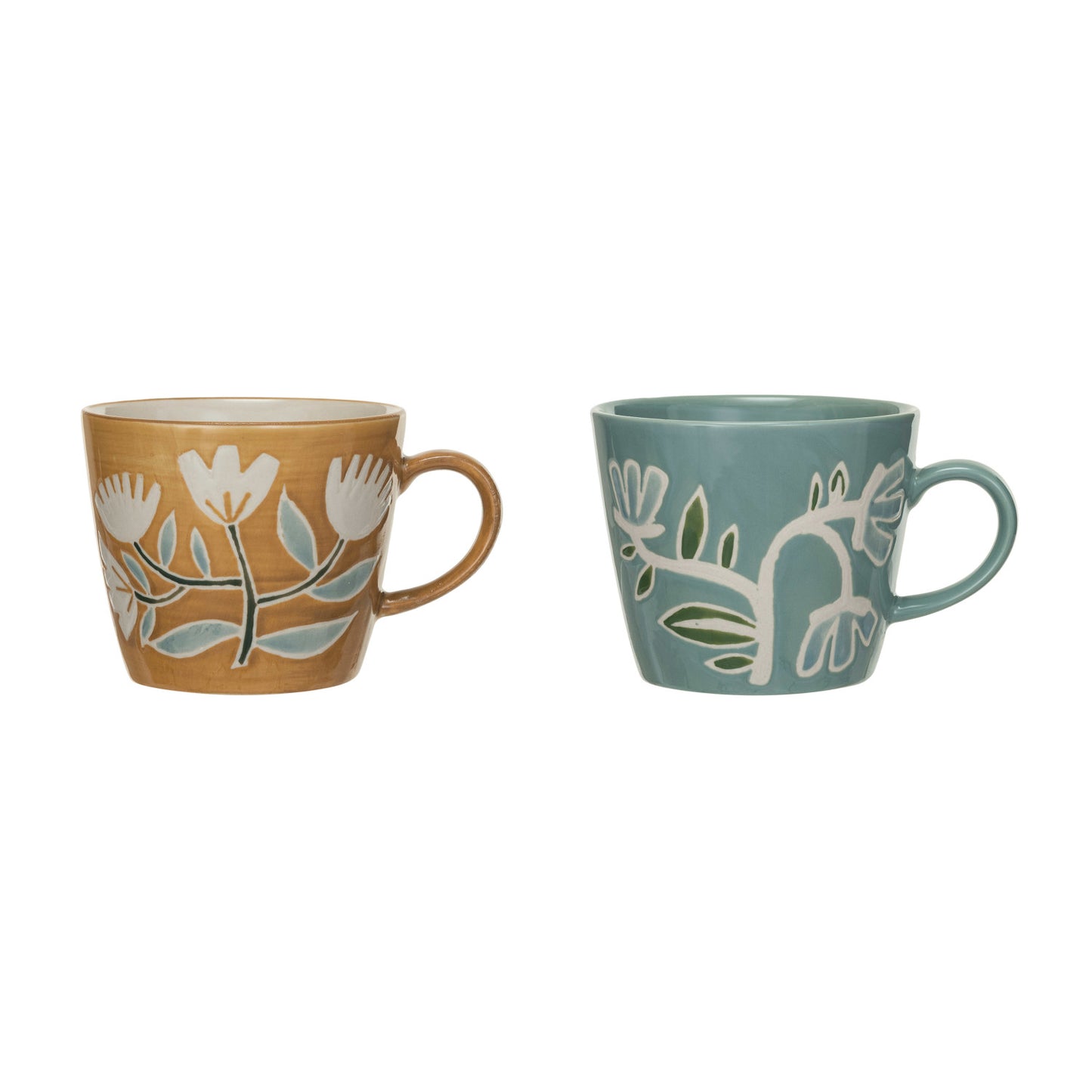 8 oz. Hand-Painted Stoneware Mug w/ Wax Relief Flowers, 2 Styles ©