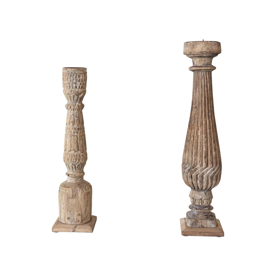 Mango Wood Pillar Holder (Local Pick Up Only- Will not ship)