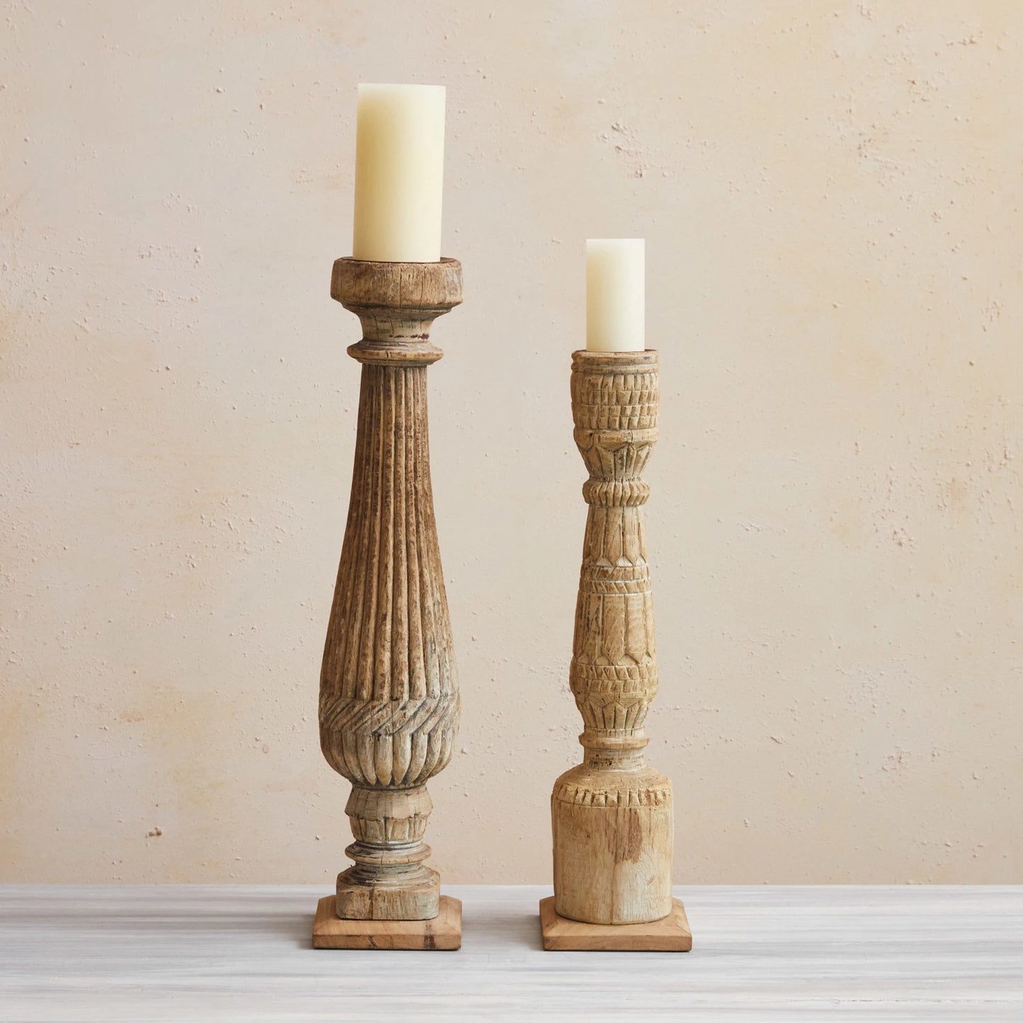 Mango Wood Pillar Holder (Local Pick Up Only- Will not ship)