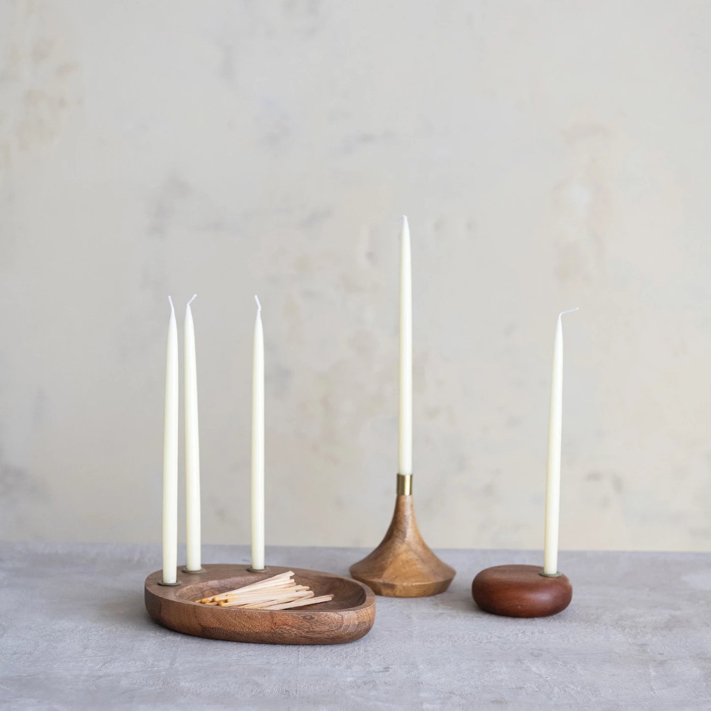 Mango Wood & Metal Taper Holder