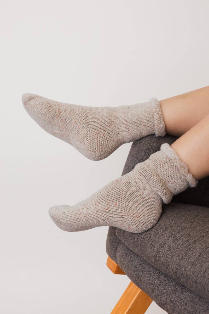 Oatmeal Thick Knit Crew Socks for Ultimate Fall & Winter Warmth
