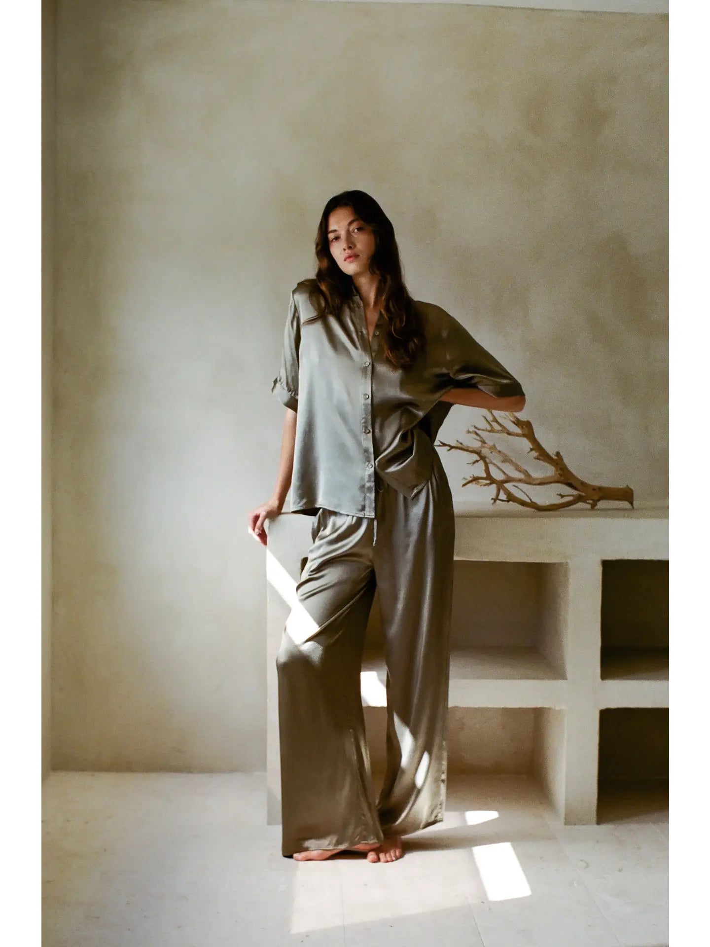 Rhemi Satin Pants - Olive