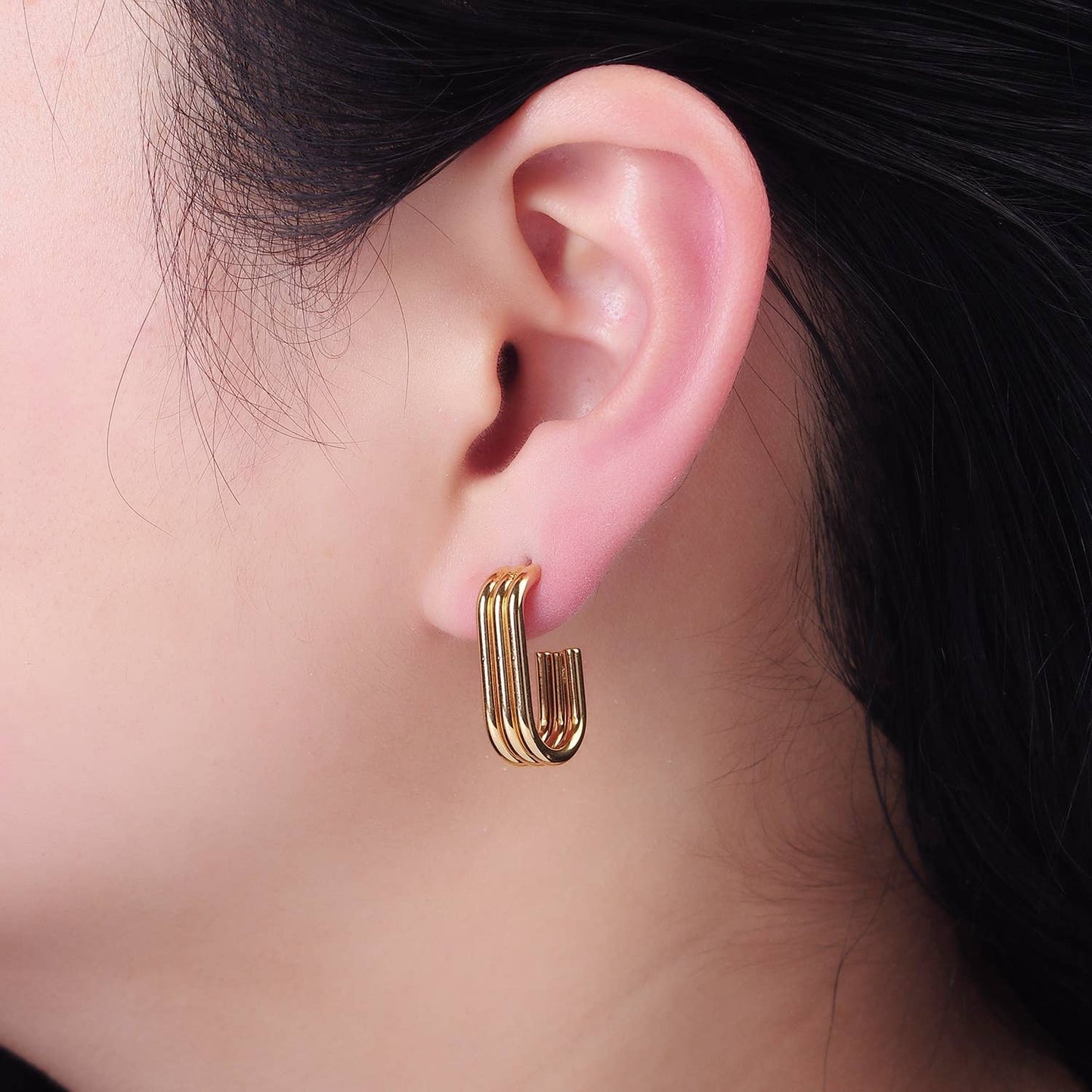 Triple Band J-Shaped Hoop Earrings 20mm