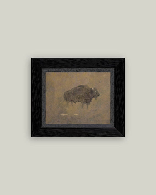 Buffalo in a Sandstorm Framed Antique Art