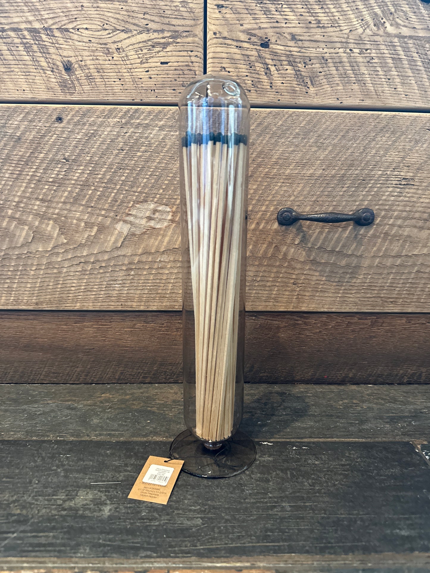 Glass Fireplace Match Holder w/ matches