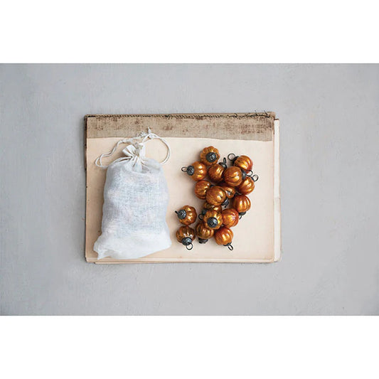 Fall Glass Mini Mercury Ornaments in Muslin bag - Orange