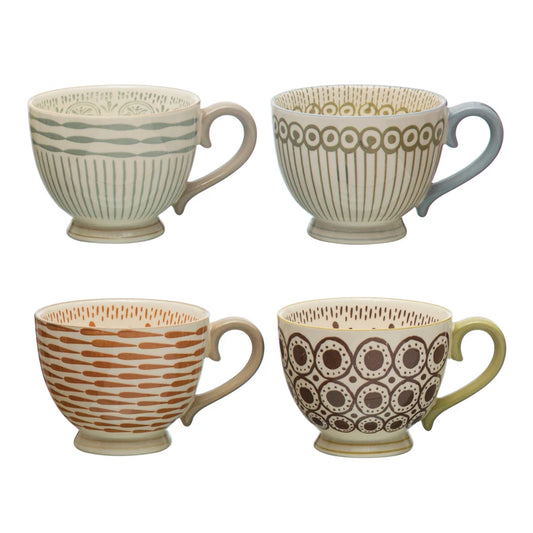 Stoneware Tea Mug w/ Pattern