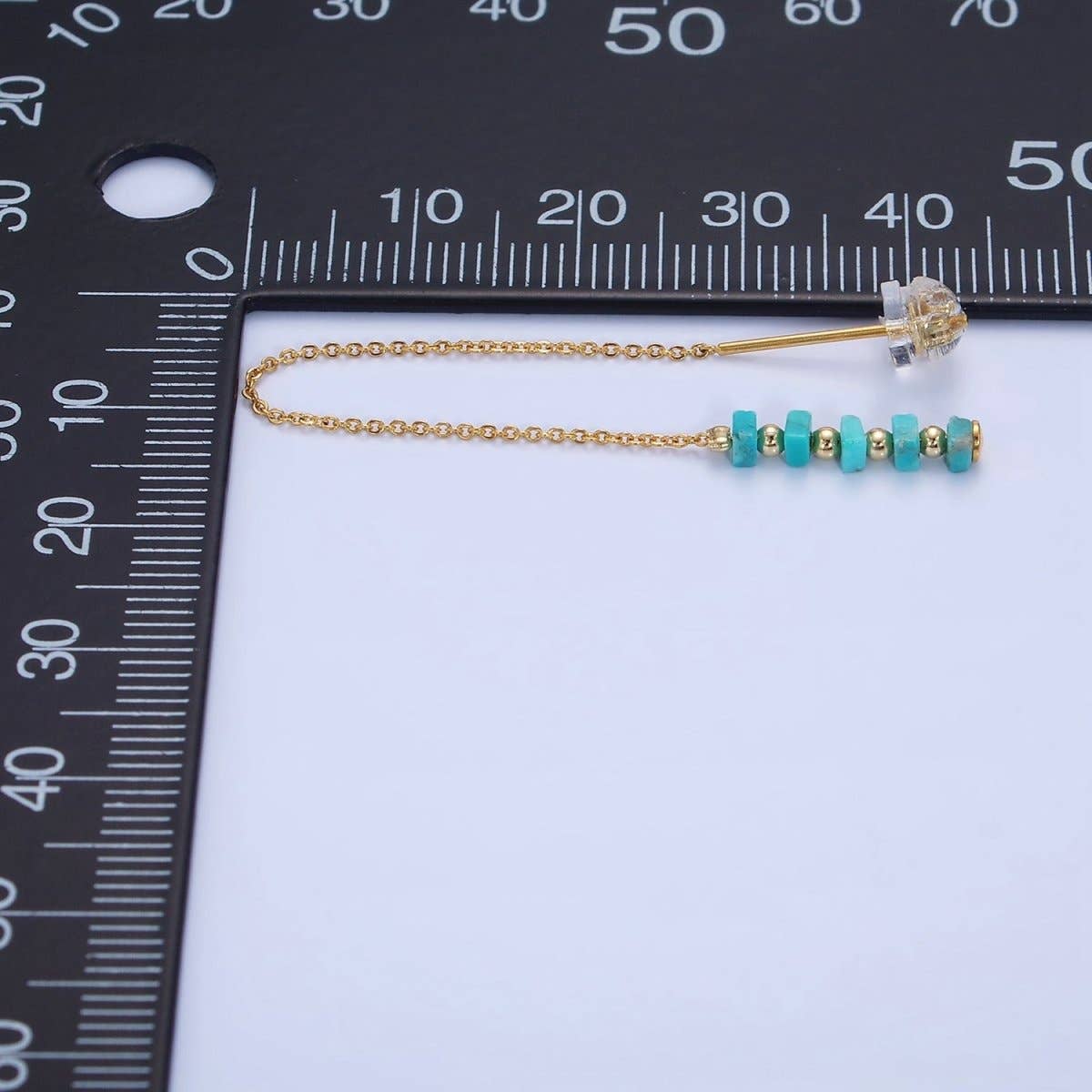 16K Gold Filled  Turquoise Gemstone Cable Chain Threader Earrings