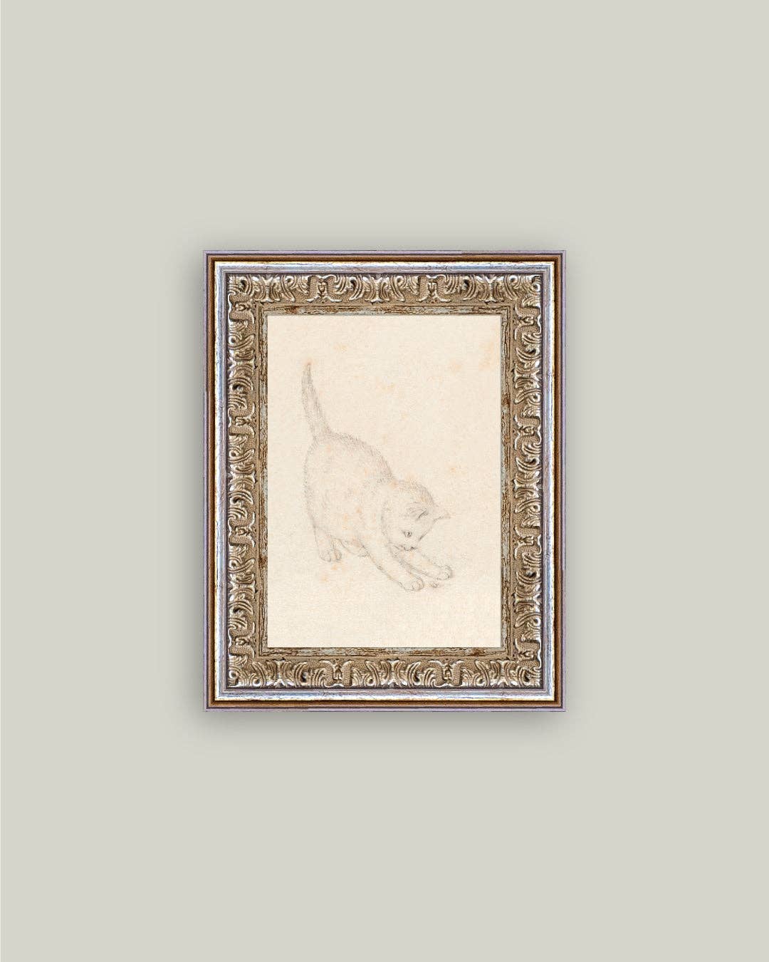 Kitten Sketch Framed Antique Art