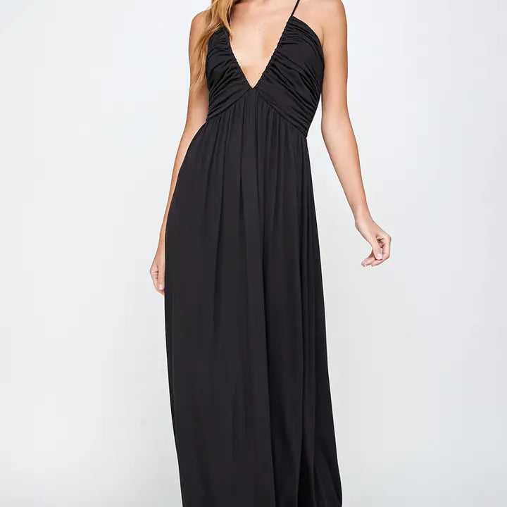 Black evening gown on a white background