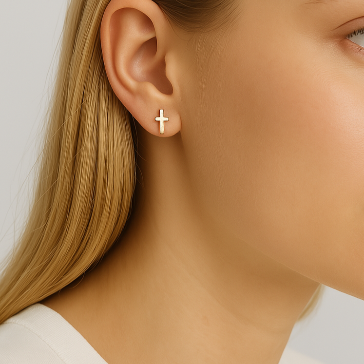 18K Cross Stud Earrings