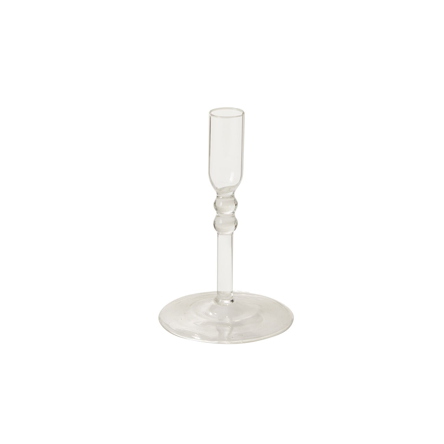 Clear glass candle holder on a white background