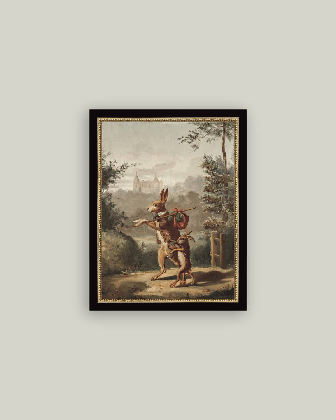 Traveling Rabbit Framed Antique Art