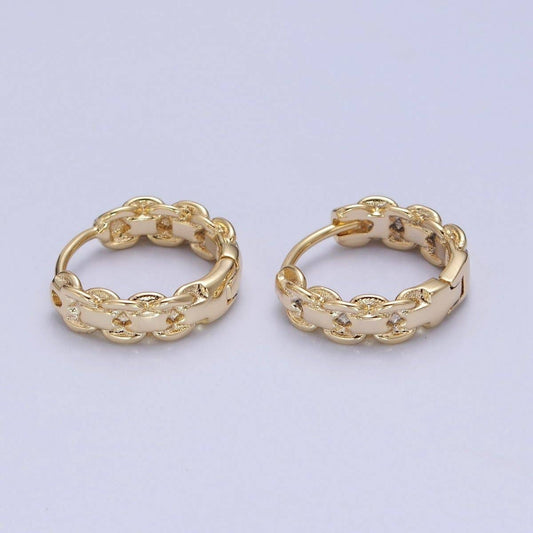 14K Gold Filled Braided Rolo Chain Link Huggie Hoop Earrings