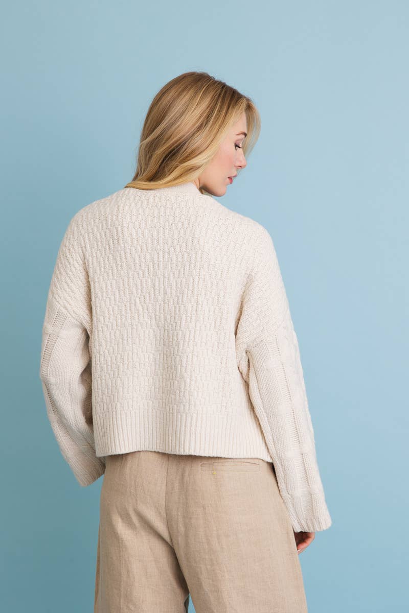 Cream Classic Textured Cable Knit Button Up Cardigan
