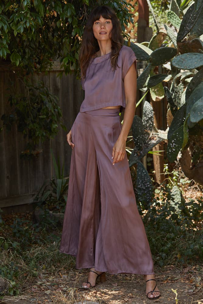 Going that Way Woven Satin Wide Leg Pants