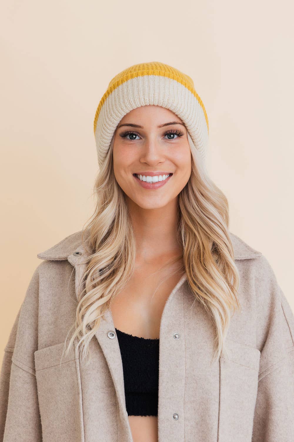 Basic Knit Two Tone Yellow Beanie
