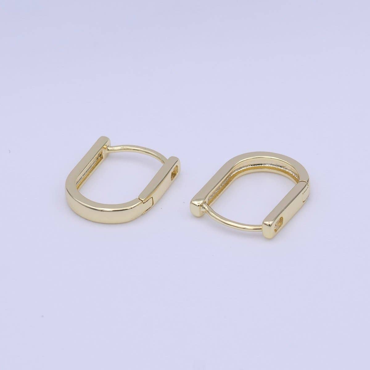 Dainty Gold U Shaped Boxy 15mm Huggie Earrings