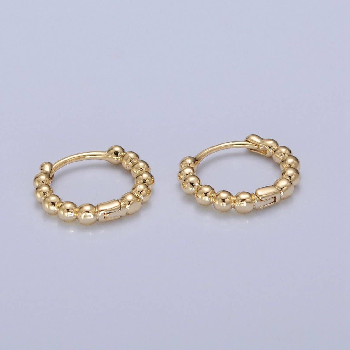 14K Gold Filled Beaded Ball Round Bubble Huggie Hoop Earring