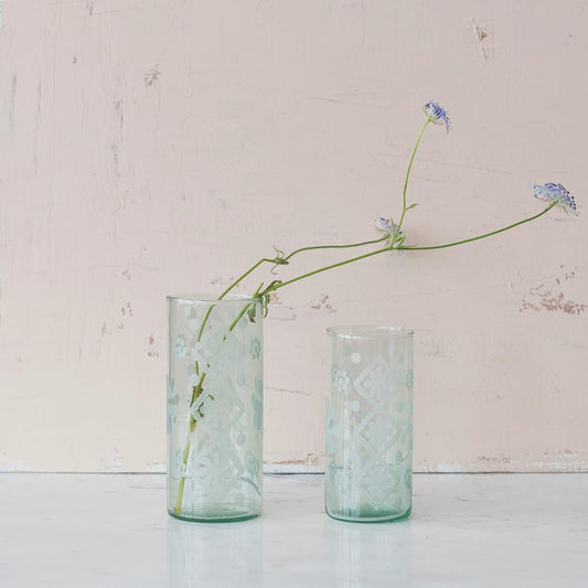 Recycled Etched Glass Vase Large