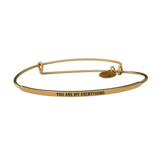 Gold bracelet with 'YOU ARE MY EVERYTHING' text on a white background