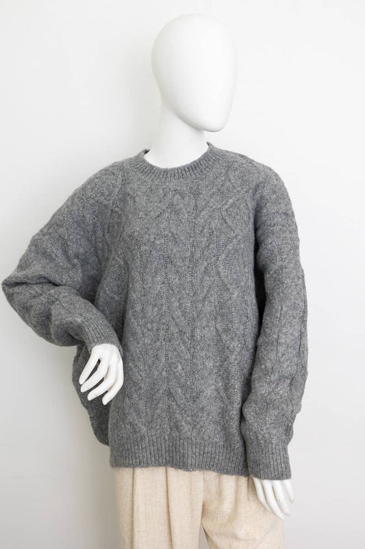 Gray Classic Soft Cable Knit Pullover Sweater