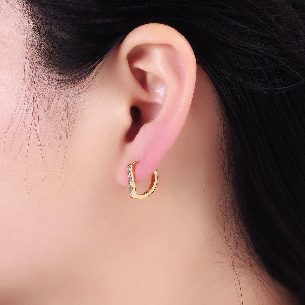 14K Gold Filled 15mm Micro Paved D Huggie Earrings