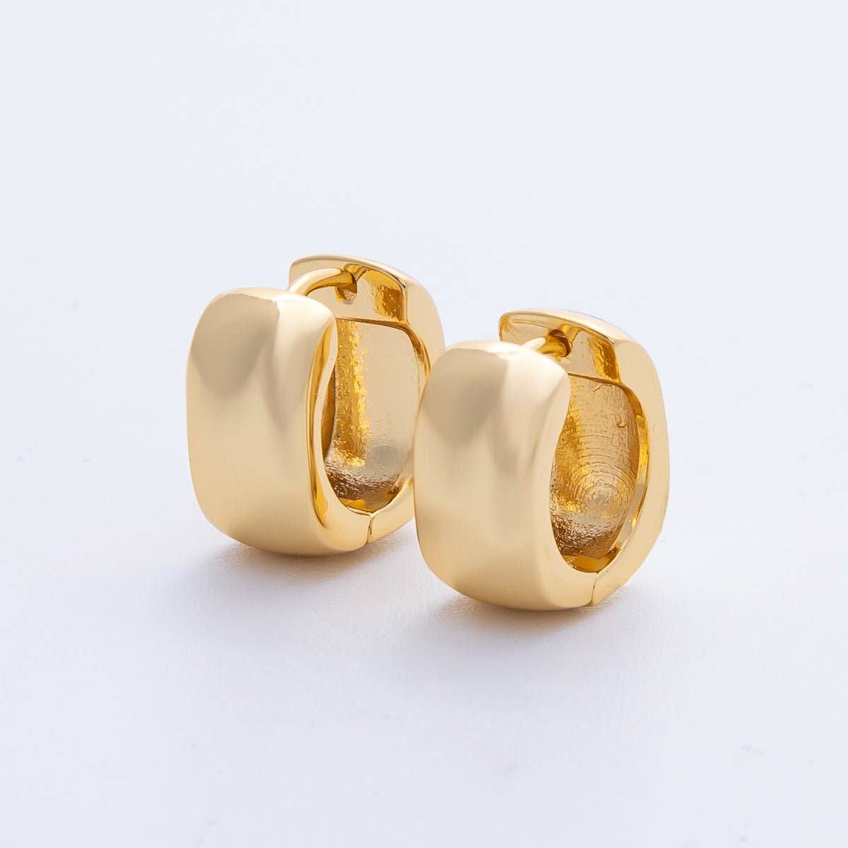 18K Gold Filled 14mm Wide Hammered Huggie Earrings | Earrings