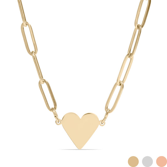 Stainless Steel Gold Heart Paperclip Necklace