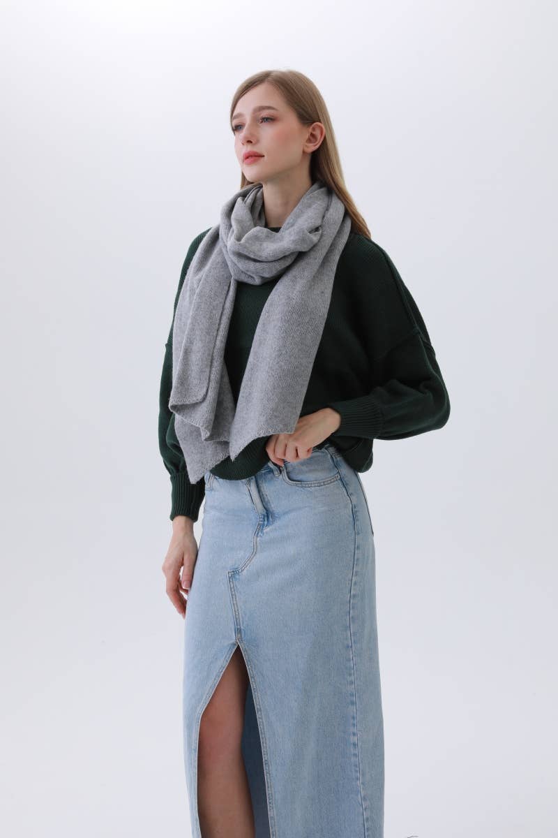 Gray Solid Woven Bias-Cut Scarf – Timeless Elegance