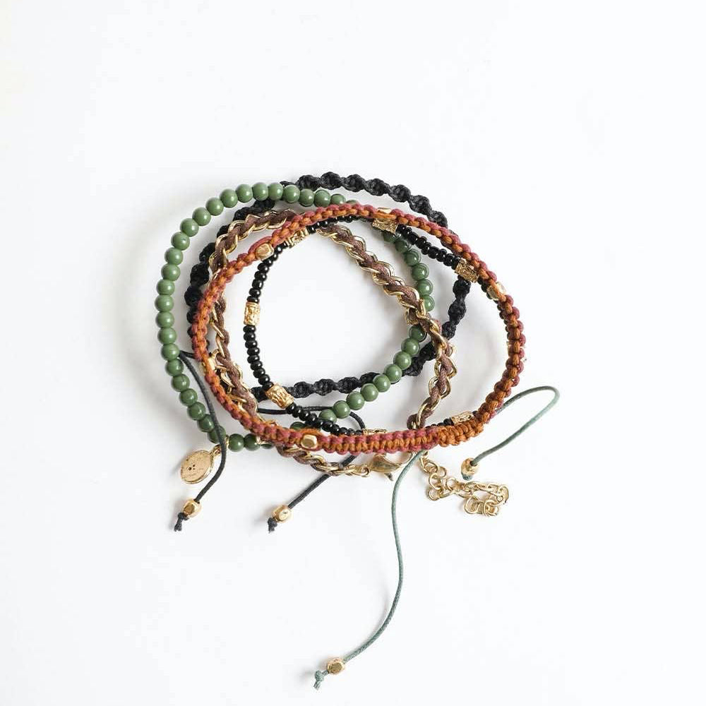 Stackable Bead and Woven Cord Bracelet