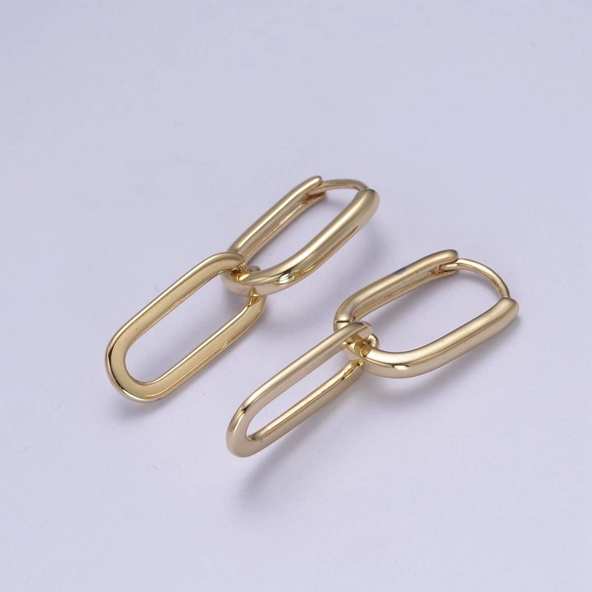 14K Gold Filled Oval Hoop Chunky Earrings With Dangle Link Chain Rectangular Hoop Earrings, Geometric Hoops